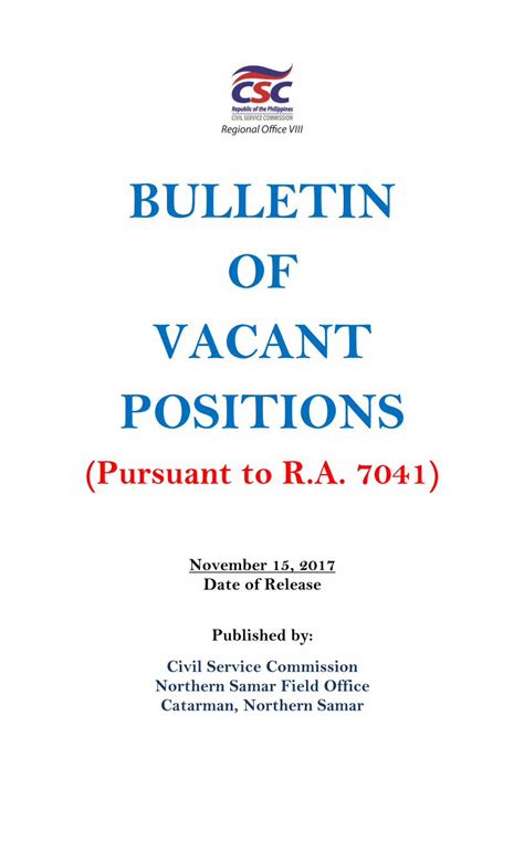 CSC BULLETIN OF VACANT POSITIONS .